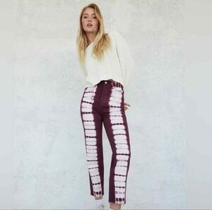PacSun Burgundy Tie Dye High Rise Button Fly Jeans Raw Hem 28